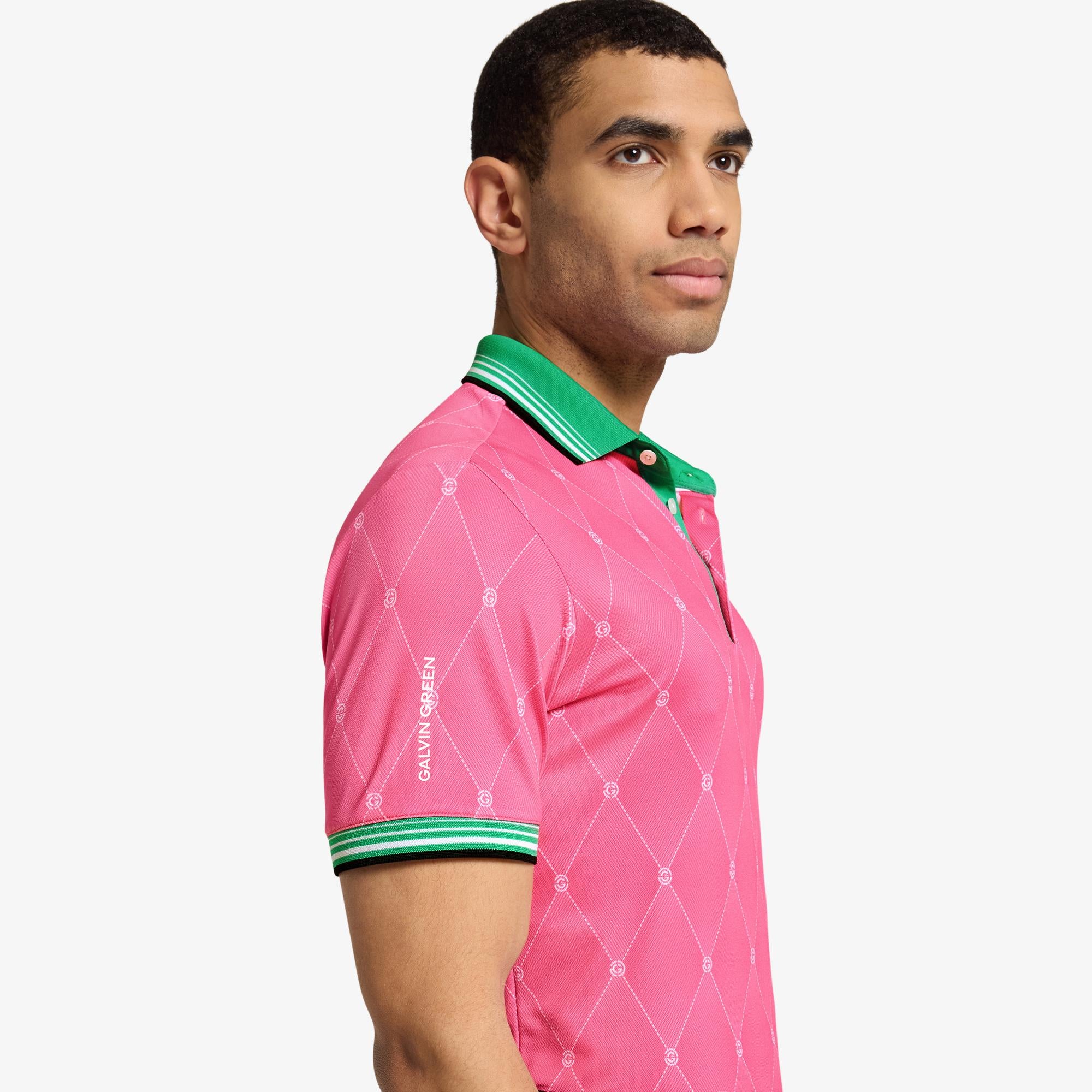 Galvin Green Miguel Ventil8+ Mens Golf Polo Shirt Pink/Golf Green